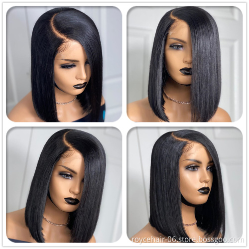 Top Grade Bone Straight Hair J Shape Lace Front Wig, Indian Virgin Human Hair Glueless Swiss Lace Bob Wig For Women